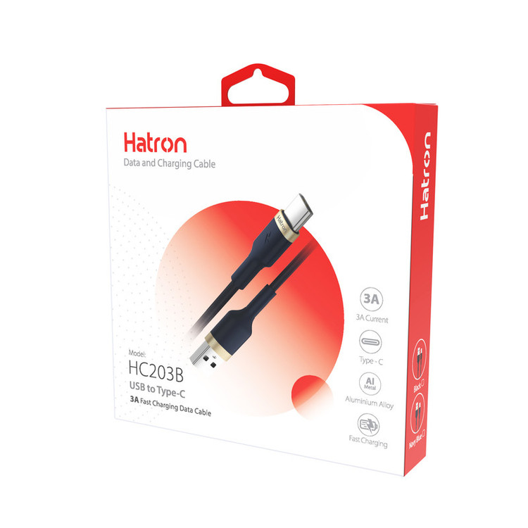 کابل شارژ HATRON مدل HC203B پورت TYPE-C یک متری