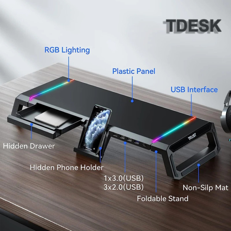 پایه نگهدارنده مانیتور تراست مدل TDESK دارای RGB